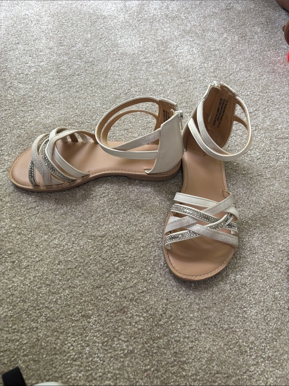 Sonoma Cream and Tan Beaded Ankle-Strap Sandals